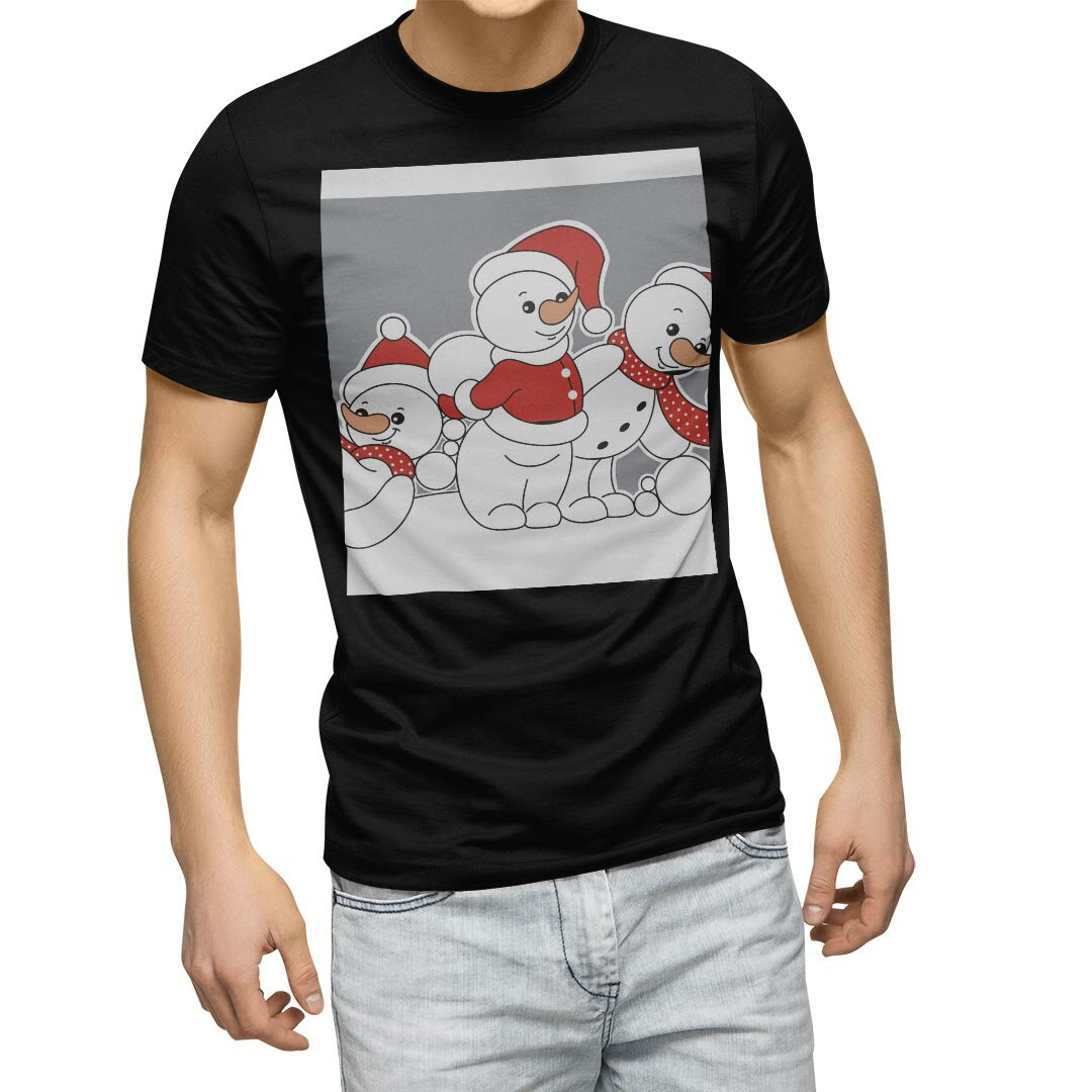 Character - tシャツ メンズ 半袖 ブラック デザイン XS S M L XL 2XL Tシャツ ティーシャツ T shirt　黒 006940 ユニーク 雪だるま　キャラクター