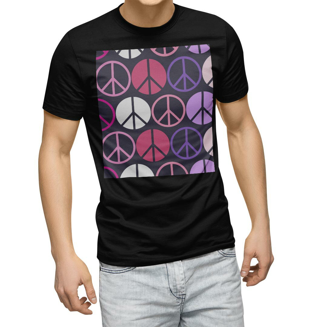 乐天商城 - tシャツ メンズ 半袖 ブラック デザイン XS S M L XL 2XL Tシャツ ティーシャツ T shirt　黒 007072 チェック・ボーダー ピースマーク　模様