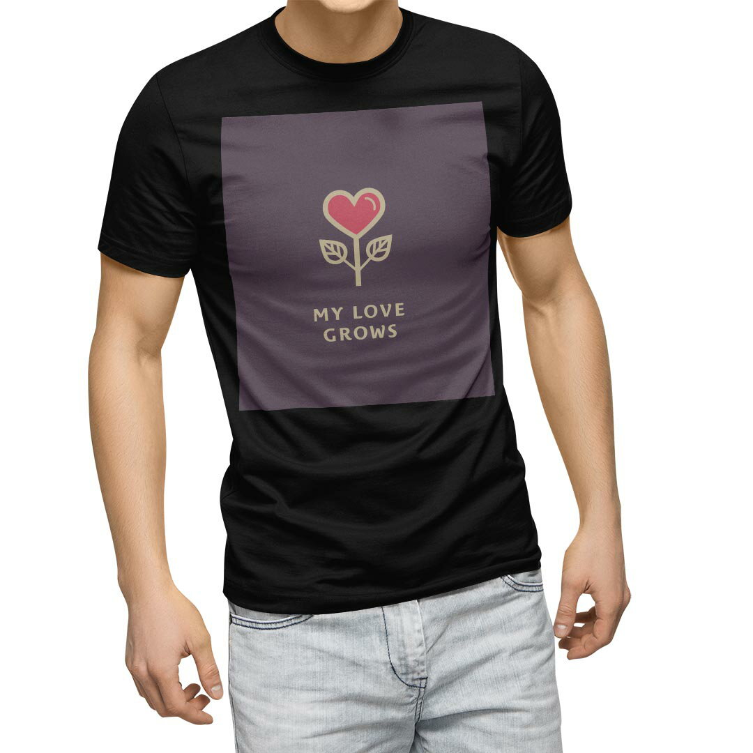 tシャツ メンズ 半袖 ブラック デザイン XS S M L XL 2XL Tシャツ ティーシャツ T shirt　黒 007152 フラワー ハート　イラスト