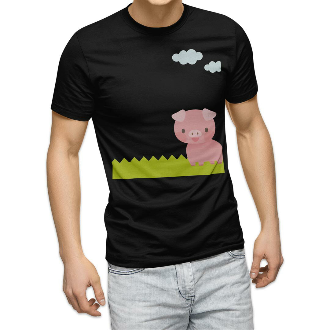 Garments - tシャツ メンズ 半袖 ブラック デザイン XS S M L XL 2XL Tシャツ ティーシャツ T shirt 黒 007165 ぶた　キャラクター