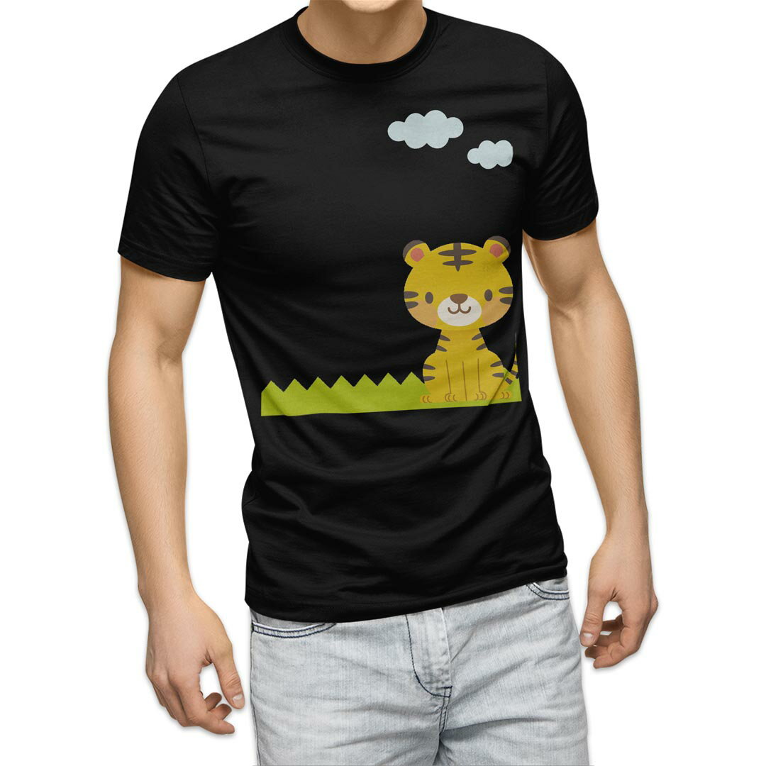 乐天商城 - tシャツ メンズ 半袖 ブラック デザイン XS S M L XL 2XL Tシャツ ティーシャツ T shirt 黒 007168 トラ　キャラクター