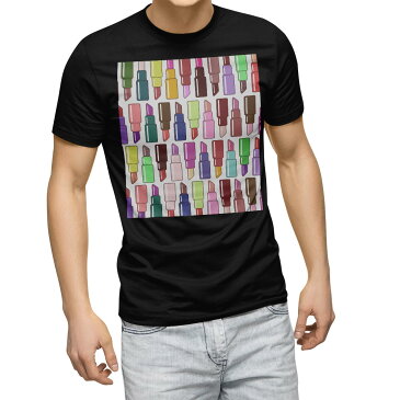 tシャツ メンズ 半袖 ブラック デザイン XS S M L XL 2XL Tシャツ ティーシャツ T shirt　黒 007320 口紅　カラフル　模様　イラスト