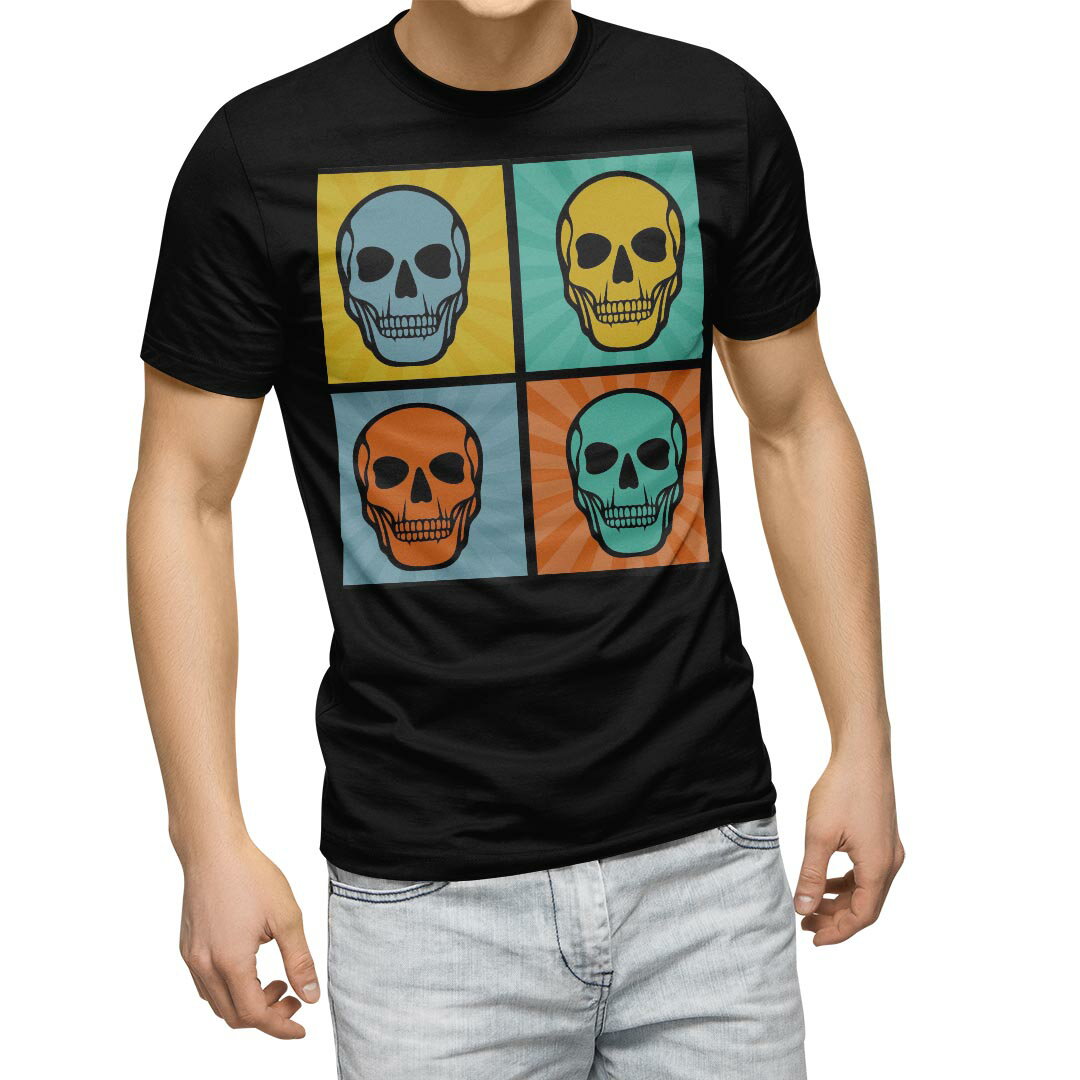 tシャツ メンズ 半袖 ブラック デザイン XS S M L XL 2XL Tシャツ ティーシャツ T shirt　黒 007400 その他 ドクロ　骸骨　カラフル　イラスト