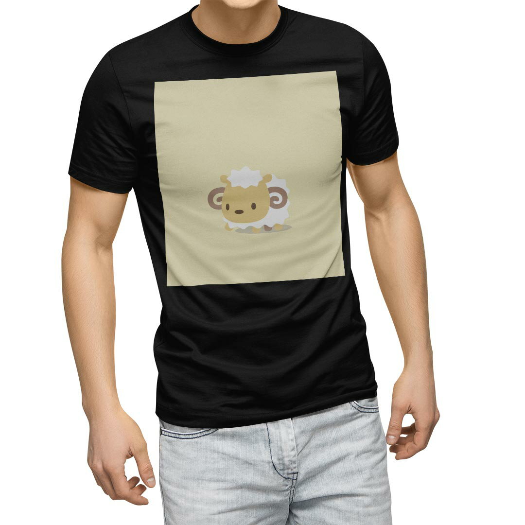登场人物 - tシャツ メンズ 半袖 ブラック デザイン XS S M L XL 2XL Tシャツ ティーシャツ T shirt　黒 007852 アニマル ひつじ　羊　イラスト　キャラクター