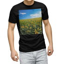 tシャツ メンズ 半袖 ブラック デザイン XS S M L XL 2XL Tシャツ ティーシャツ T shirt 黒 007936 フラワー 写真 花 フラワー 向日葵 ひまわり
