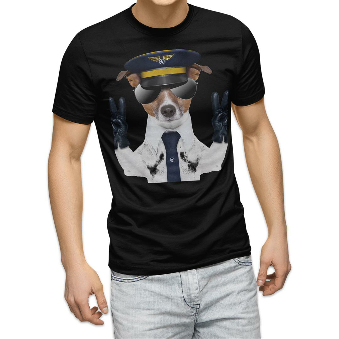 tシャツ メンズ 半袖 ブラック デザイン XS S M L XL 2XL Tシャツ ティーシャツ T shirt 黒 007938 写真　犬　サングラス