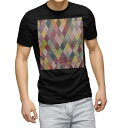 tシャツ メンズ 半袖 ブラック デザイン XS S M L XL 2XL Tシャツ ティーシャツ T shirt 黒 007943 チェック・ボーダー カラフ...