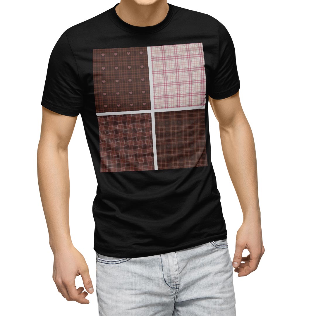 Other - tシャツ メンズ 半袖 ブラック デザイン XS S M L XL 2XL Tシャツ ティーシャツ T shirt　黒 008072 チェック・ボーダー ブラウン　チェック　ハート　ピンク