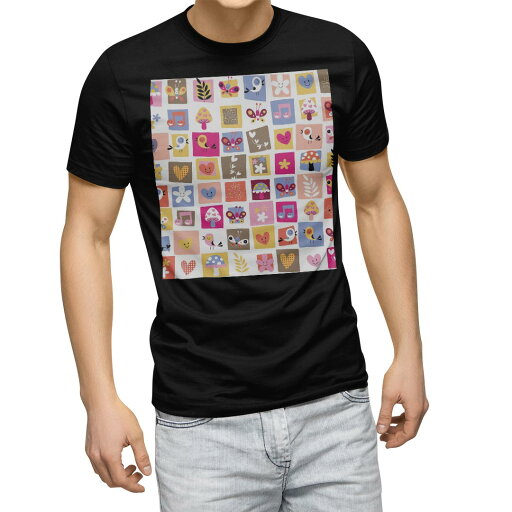 tシャツ メンズ 半袖 ブラック デザイン XS S M L XL 2XL Tシャツ ティーシャツ T shirt 黒 008141 アニマル カラフル ハート 鳥 花 フラワー tシャツ メンズ 半袖 ブラック デザイン XS S M L XL 2XL Tシャツ ティーシャツ T shirt 黒 008141 アニマル カラフル ハート 鳥 花 フラワー