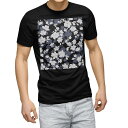 tシャツ メンズ 半袖 ブラック デザイン XS S M L XL 2XL Tシャツ ティーシャツ T shirt 黒 008212 フラワー 花 フラワー 白 ホワイト 模様