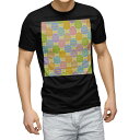 tシャツ メンズ 半袖 ブラック デザイン XS S M L XL 2XL Tシャツ ティーシャツ T shirt 黒 008241 チェック・ボーダー 卵 たまご エッグ 模様 カラフル