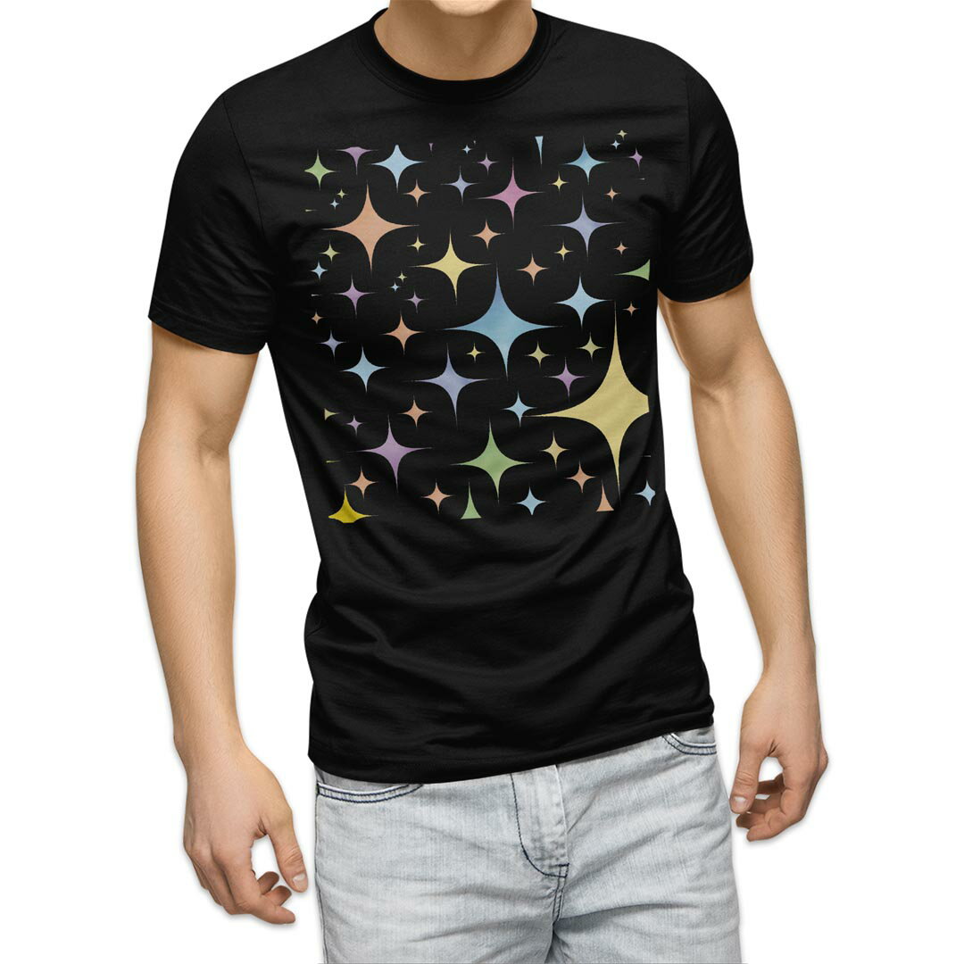 楽天kabeコレtシャツ メンズ 半袖 ブラック デザイン XS S M L XL 2XL Tシャツ ティーシャツ T shirt 黒 008254 きらきら　カラフル　パステル　模様