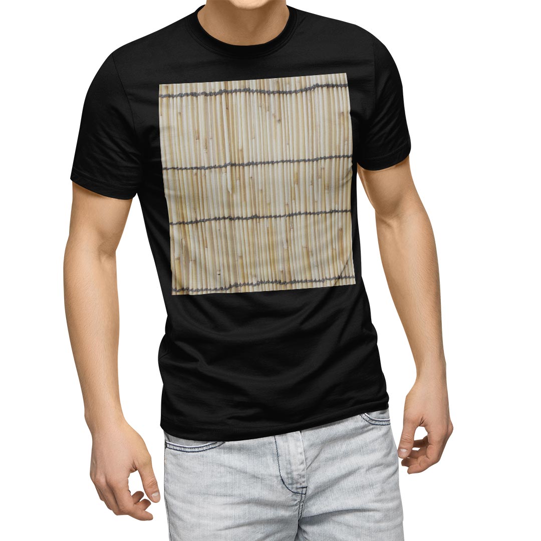 tシャツ メンズ 半袖 ブラック デザイン XS S M L XL 2XL Tシャツ ティーシャツ T shirt　黒 008341 チェック・ボーダー 写真　すだれ　模様