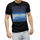 tシャツ メンズ 半袖 ブラック デザイン XS S M L XL 2XL Tシャツ ティーシャツ T shirt 黒 008459 写真・風景 風景 山 朝日 青 ブルー(4)