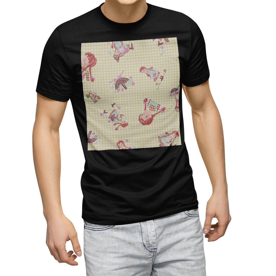 Rakuten - tシャツ メンズ 半袖 ブラック デザイン XS S M L XL 2XL Tシャツ ティーシャツ T shirt　黒 008468 ユニーク 模様　人物　イラスト　チェック　イエロー