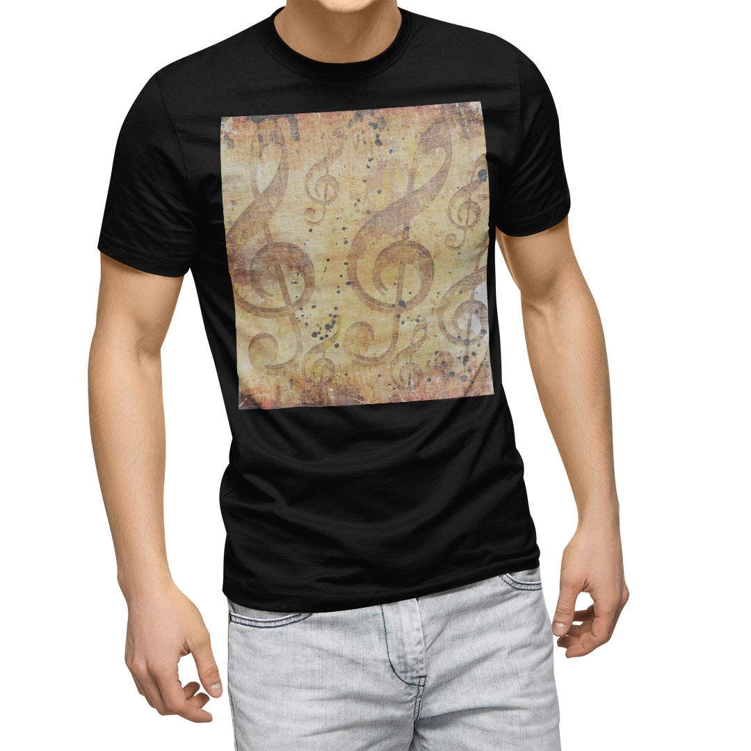 Rakuten - tシャツ メンズ 半袖 ブラック デザイン XS S M L XL 2XL Tシャツ ティーシャツ T shirt　黒 008565 ユニーク 音符　楽譜　レトロ