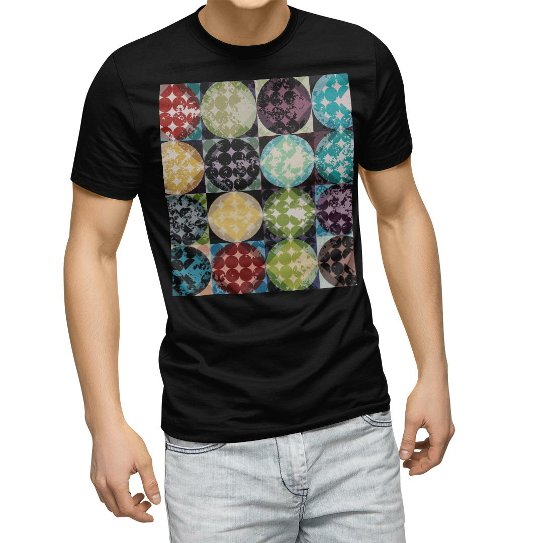 tシャツ メンズ 半袖 ブラック デザイン XS S M L XL 2XL Tシャツ ティーシャツ T shirt　黒 008648 チェック・ボーダー カラフル　水玉　模様
