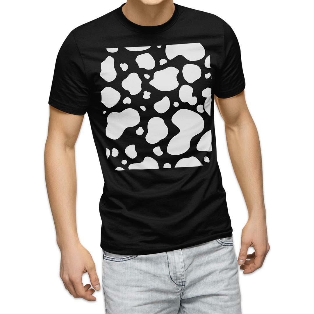 tシャツ メンズ 半袖 ブラック デザイン XS S M L XL 2XL Tシャツ ティーシャツ T shirt 黒 008658 牛柄 白黒 模様