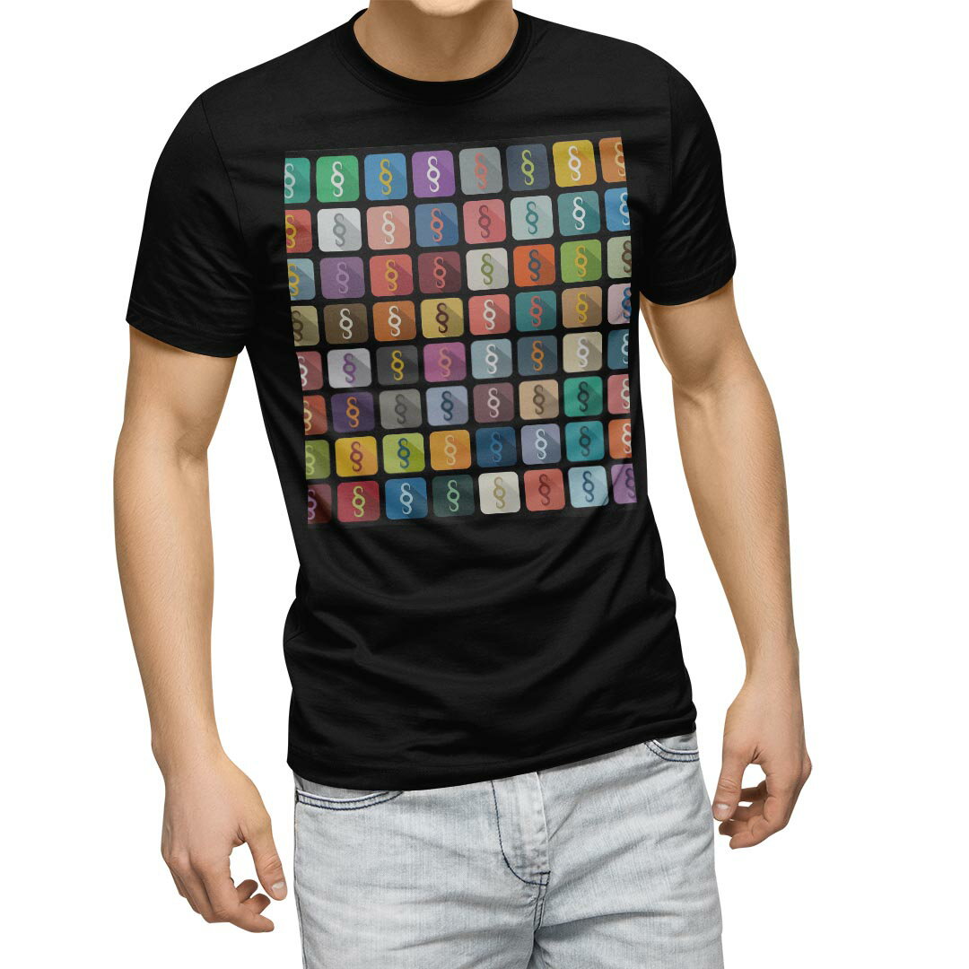 T-Shirts - tシャツ メンズ 半袖 ブラック デザイン XS S M L XL 2XL Tシャツ ティーシャツ T shirt　黒 008730 ユニーク アイコン　カラフル　模様