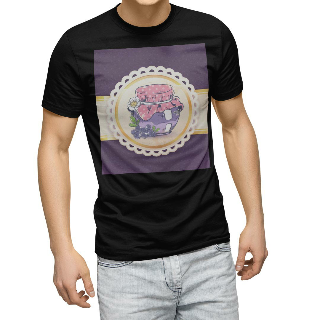 tシャツ メンズ 半袖 ブラック デザイン XS S M L XL 2XL Tシャツ ティーシャツ T shirt　黒 008783 ユニーク 花　フラワー　紫　パープル