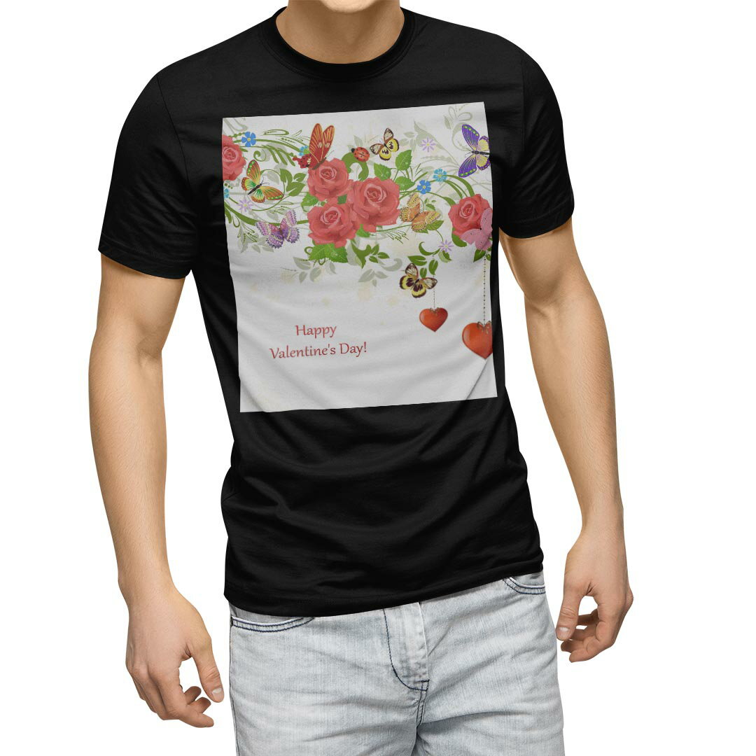 tシャツ メンズ 半袖 ブラック デザイン XS S M L XL 2XL Tシャツ ティーシャツ T shirt 黒 009203 　蝶　　赤