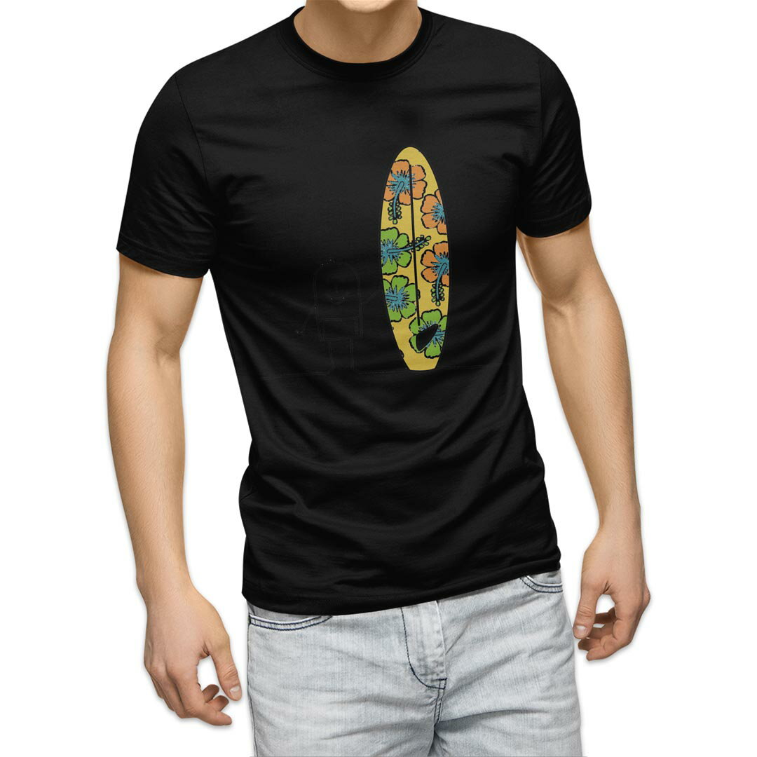Character - tシャツ メンズ 半袖 ブラック デザイン XS S M L XL 2XL Tシャツ ティーシャツ T shirt 黒 009235 キャラクター　海　サーフィン