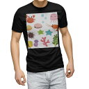 tシャツ メンズ 半袖 ブラック デザイン XS S M L XL 2XL Tシャツ ティーシャツ T shirt 黒 009286 動物　海　カラフル