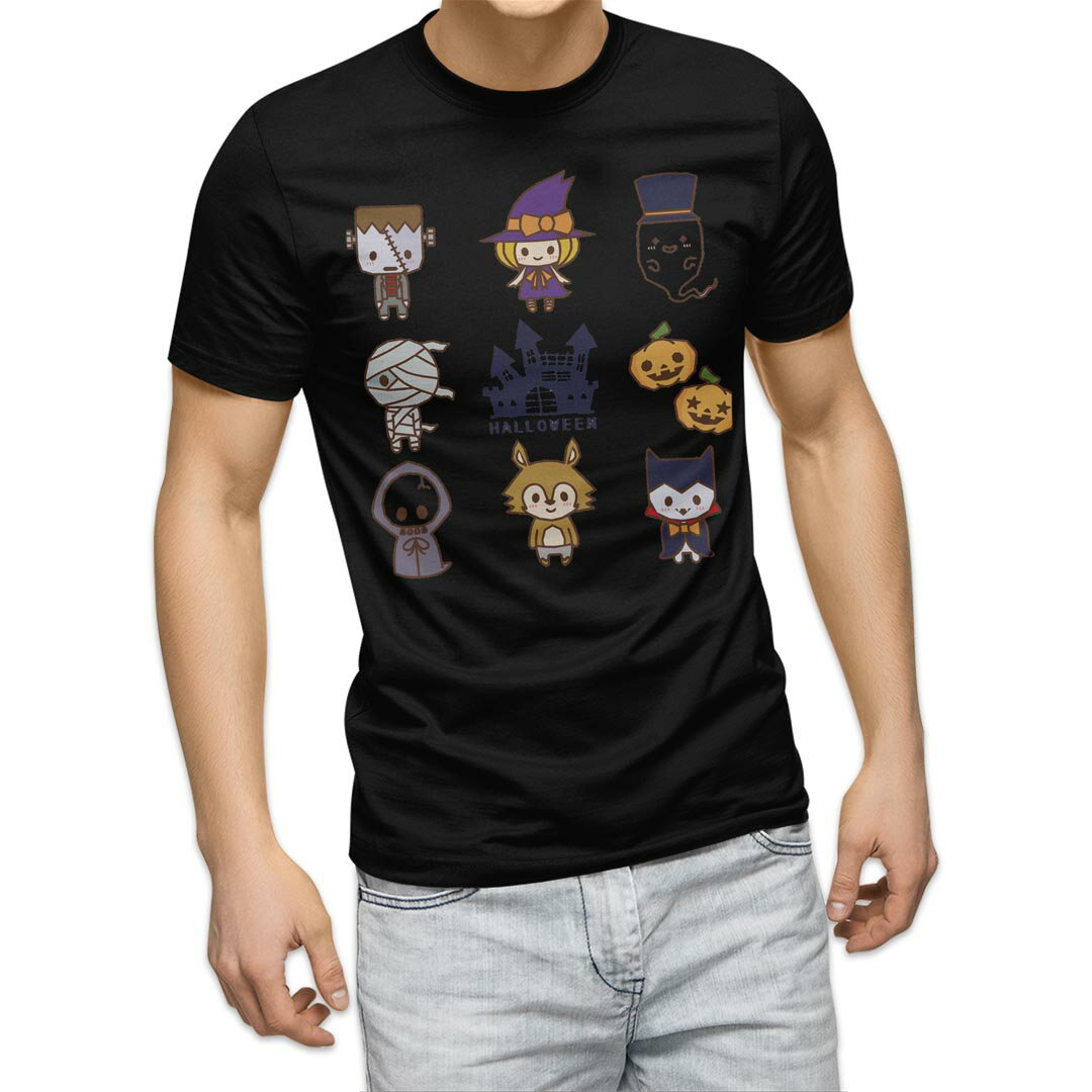Character - tシャツ メンズ 半袖 ブラック デザイン XS S M L XL 2XL Tシャツ ティーシャツ T shirt 黒 009388 ハロウィン　キャラクター　英語