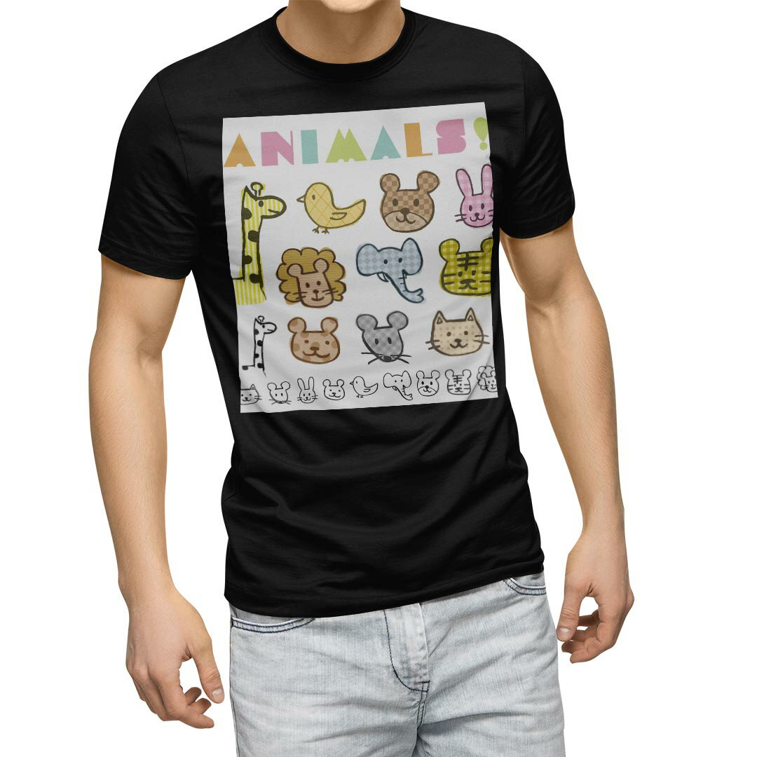 Character - tシャツ メンズ 半袖 ブラック デザイン XS S M L XL 2XL Tシャツ ティーシャツ T shirt 黒 009392 英語　動物　キャラクター