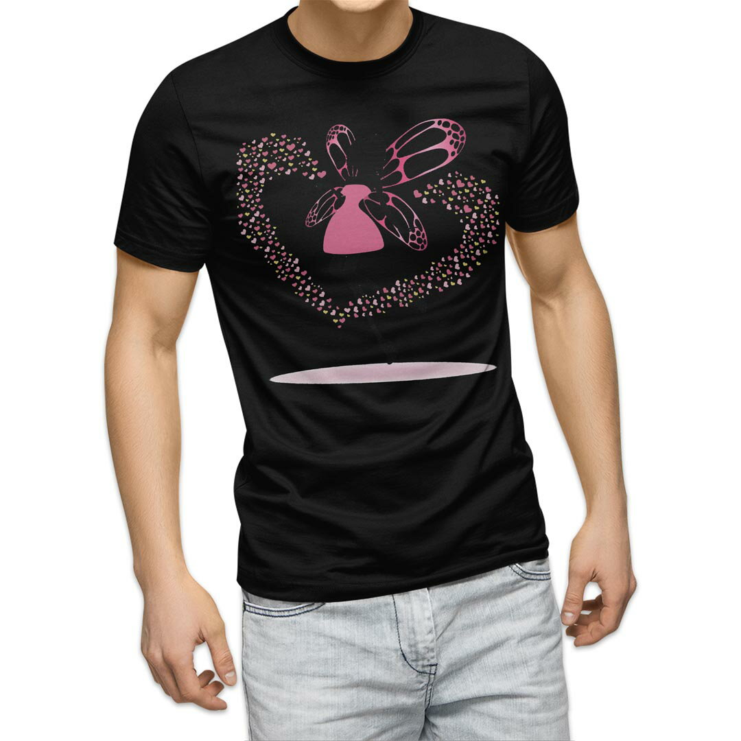 Rakuten - tシャツ メンズ 半袖 ブラック デザイン XS S M L XL 2XL Tシャツ ティーシャツ T shirt 黒 009498 ハート　妖精　人物