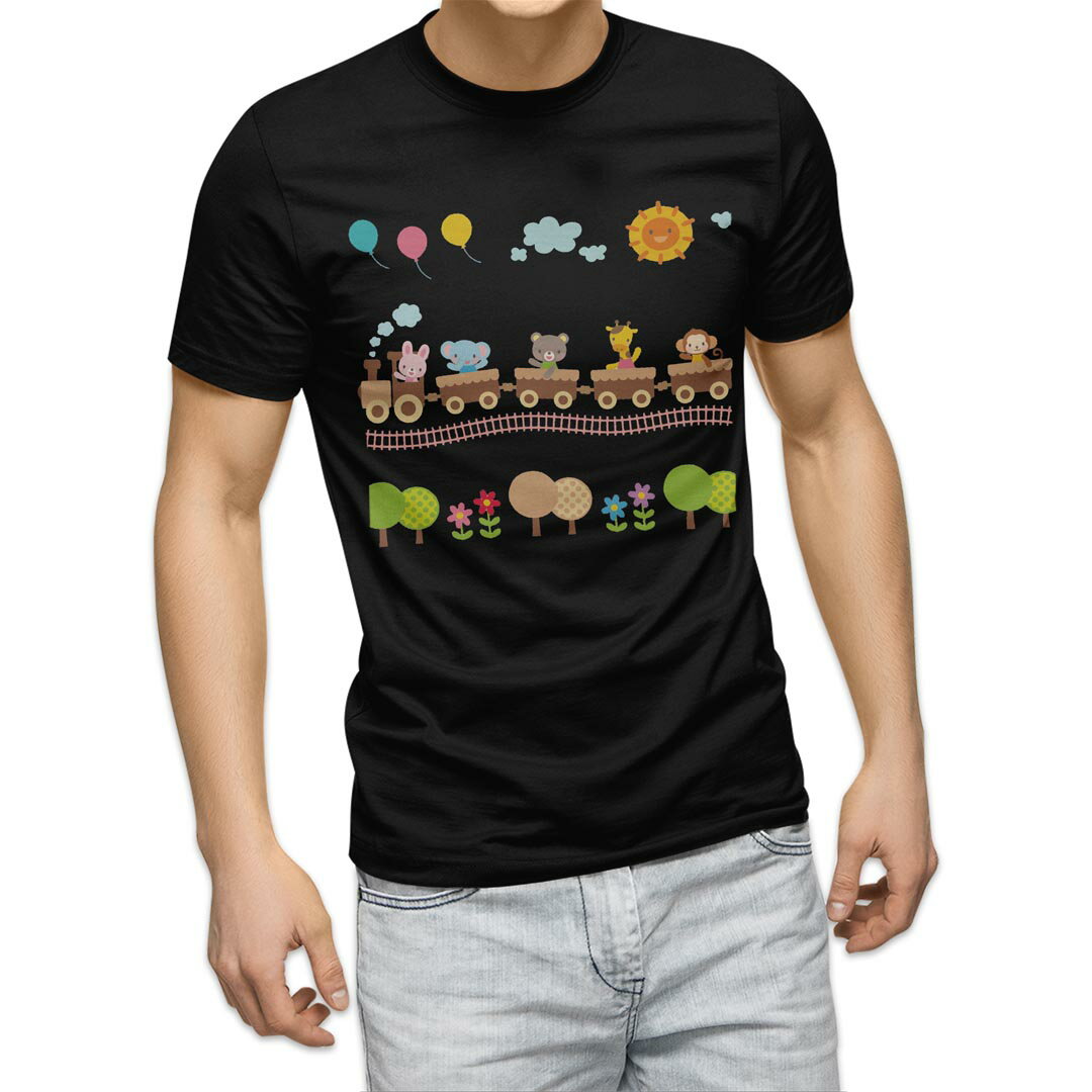 Character - tシャツ メンズ 半袖 ブラック デザイン XS S M L XL 2XL Tシャツ ティーシャツ T shirt 黒 009547 乗り物　動物　キャラクター
