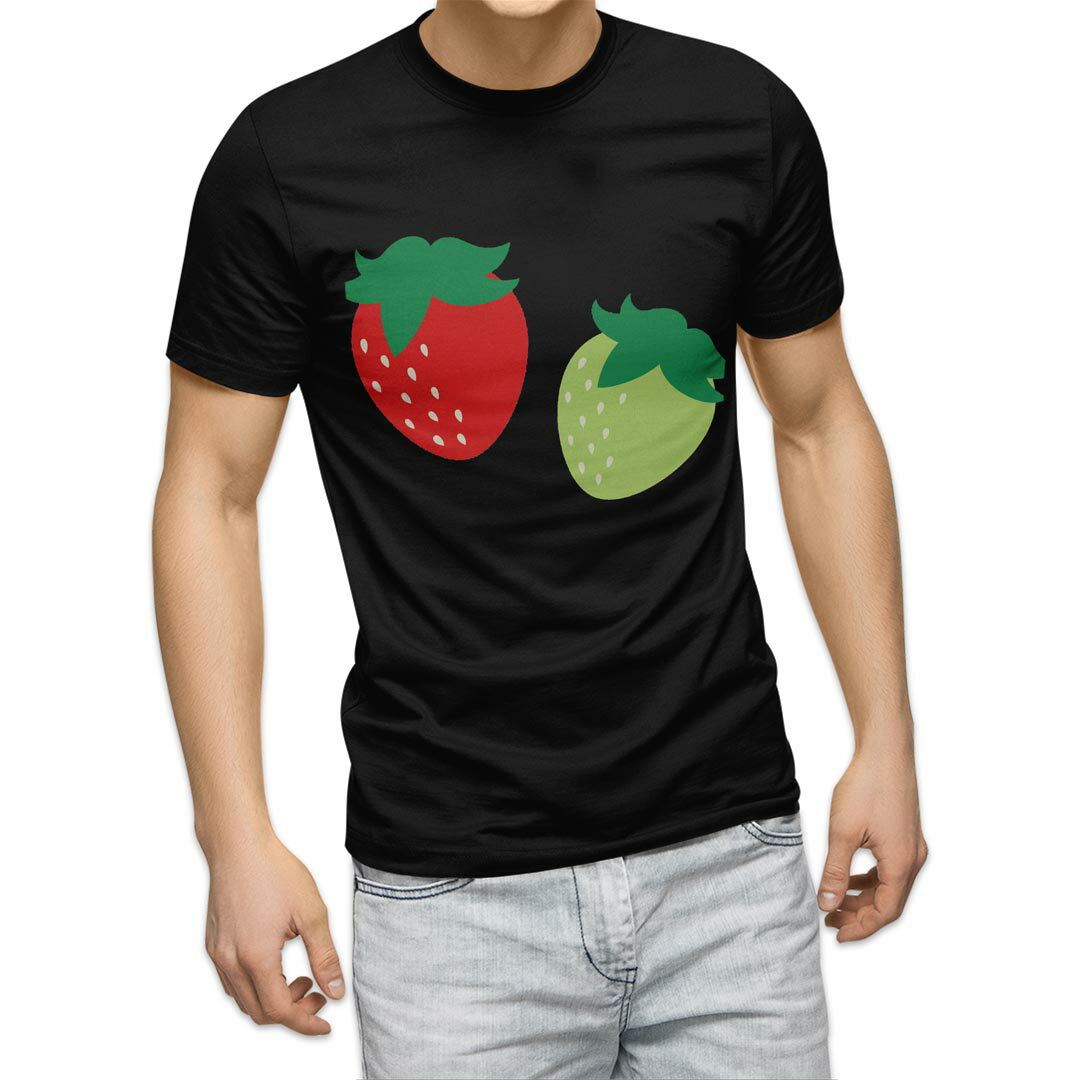 tシャツ メンズ 半袖 ブラック デザイン XS S M L XL 2XL Tシャツ ティーシャツ T shirt 黒 009548 いちご 赤 緑