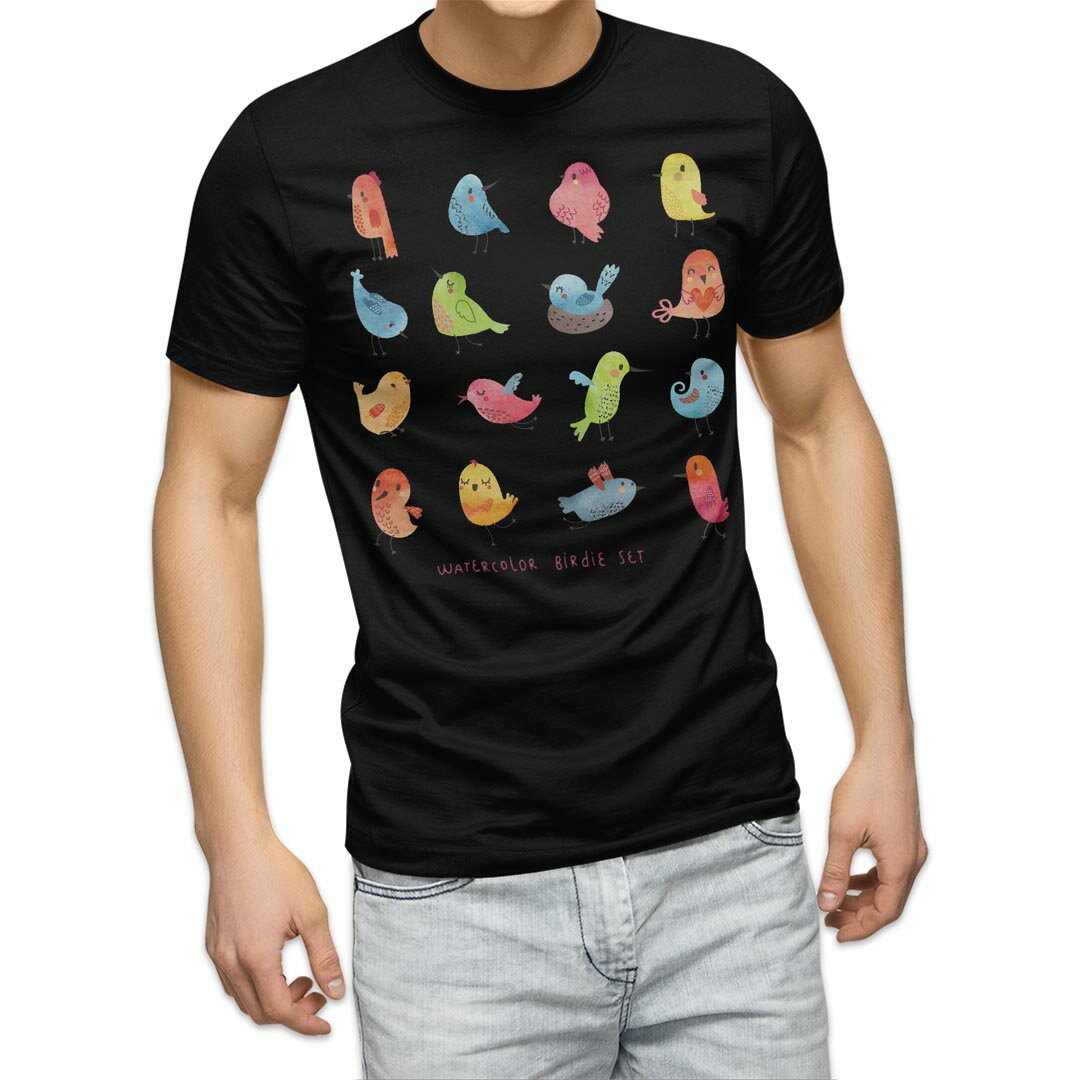 tシャツ メンズ 半袖 ブラック デザイン XS S M L XL 2XL Tシャツ ティーシャツ T shirt 黒 009630 鳥 キャラクター 動物