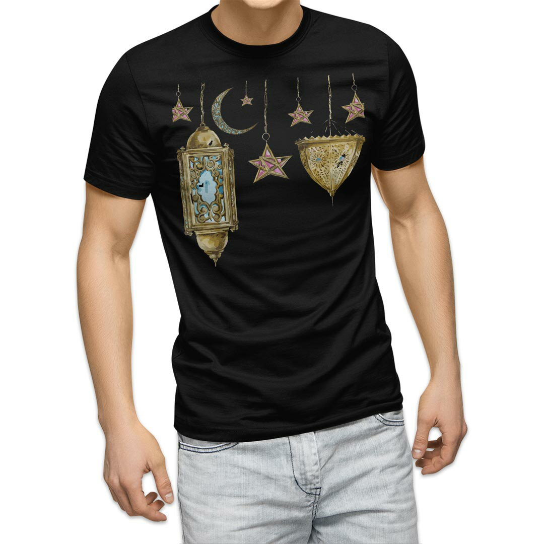 tシャツ メンズ 半袖 ブラック デザイン XS S M L XL 2XL Tシャツ ティーシャツ T shirt 黒 009705 アンティーク 星 月