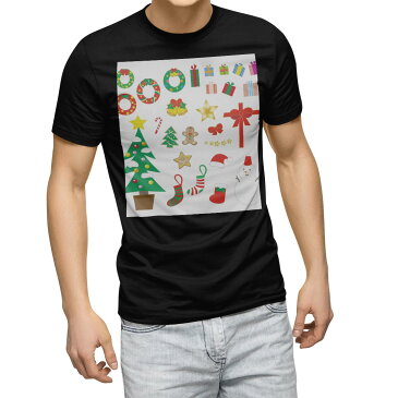 tシャツ メンズ 半袖 ブラック デザイン XS S M L XL 2XL Tシャツ ティーシャツ T shirt　黒 010059 クリスマス　ツリー　リボン