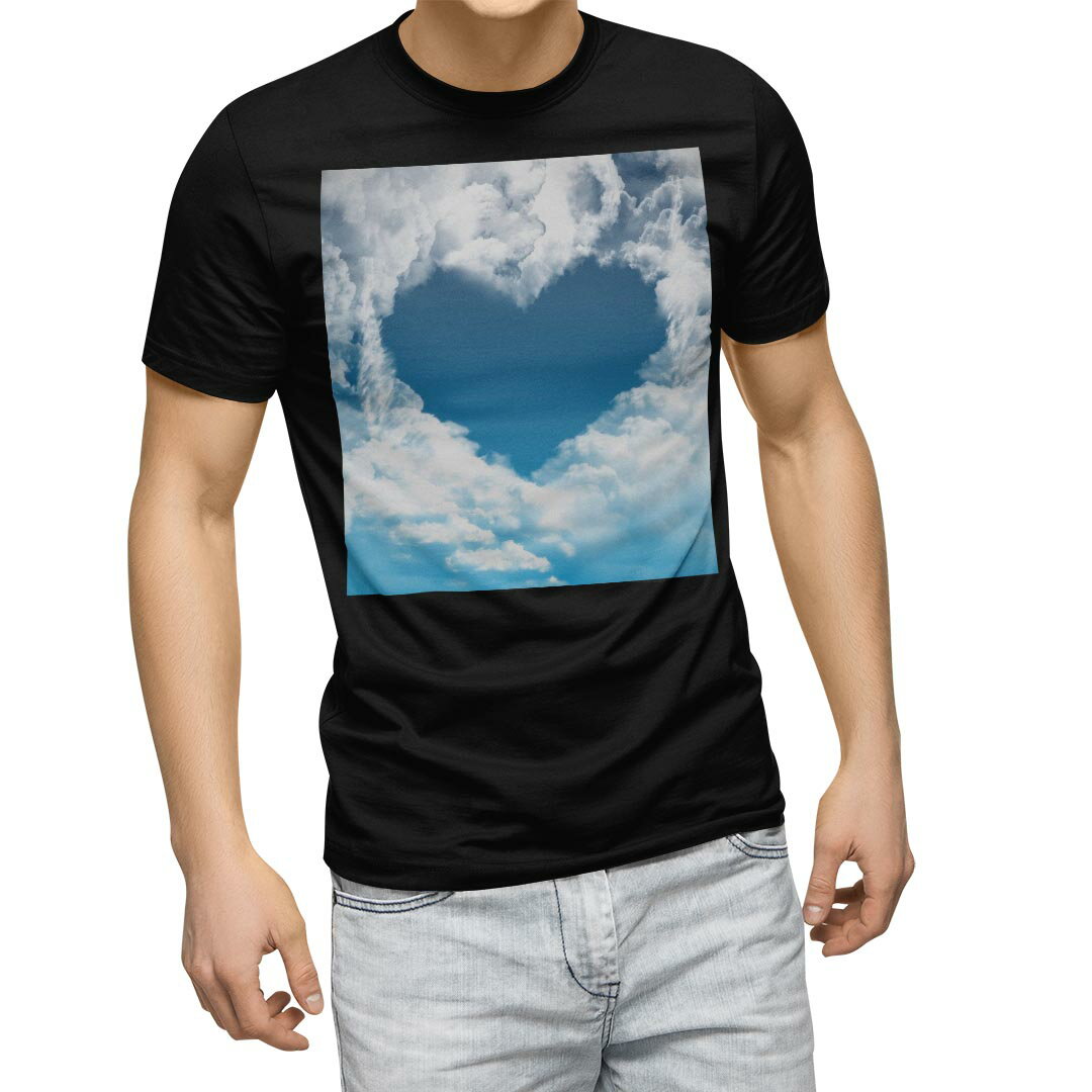 Short Sleeves - tシャツ メンズ 半袖 ブラック デザイン XS S M L XL 2XL Tシャツ ティーシャツ T shirt　黒 010215 空　ハート　雲