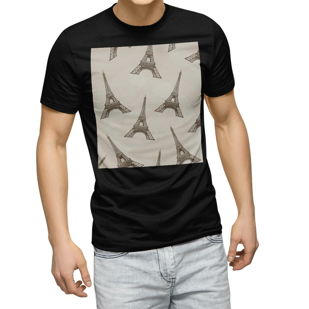 Rakuten - tシャツ メンズ 半袖 ブラック デザイン XS S M L XL 2XL Tシャツ ティーシャツ T shirt　黒 010288 風景　タワー　模様