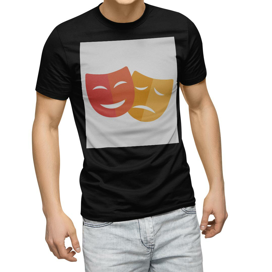 tシャツ メンズ 半袖 ブラック デザイン XS S M L XL 2XL Tシャツ ティーシャツ T shirt　黒 010307 仮面　赤　オレンジ