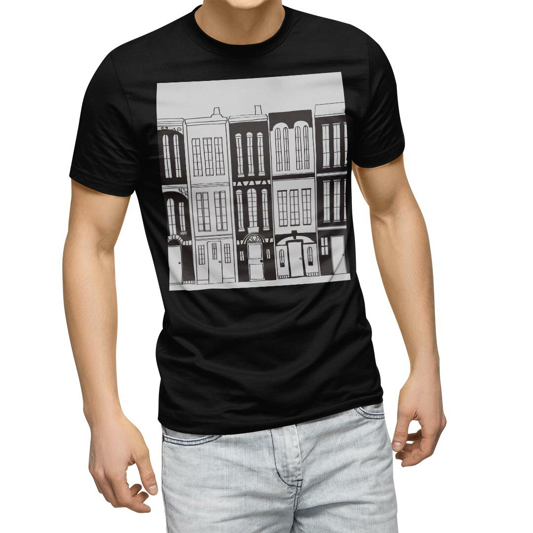 Rakuten - tシャツ メンズ 半袖 ブラック デザイン XS S M L XL 2XL Tシャツ ティーシャツ T shirt　黒 010347 風景　白　黒　イラスト