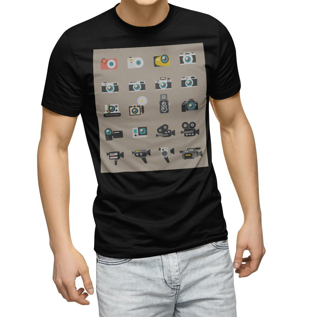 tシャツ メンズ 半袖 ブラック デザイン XS S M L XL 2XL Tシャツ ティーシャツ T shirt　黒 010364 カメラ　ビデオ　イラスト