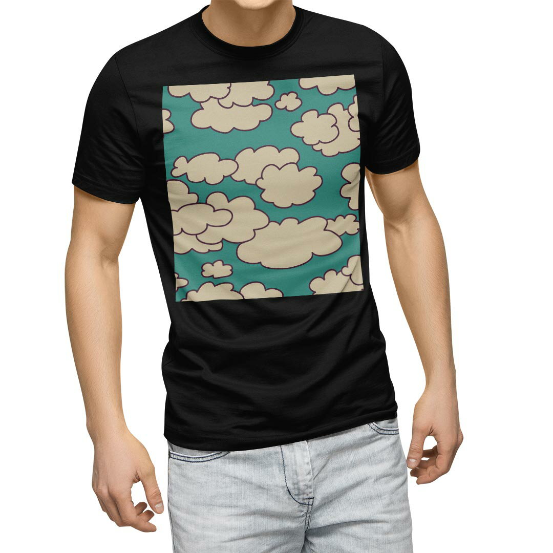 tシャツ メンズ 半袖 ブラック デザイン XS S M L XL 2XL Tシャツ ティーシャツ T shirt　黒 010417 雲　空　緑
