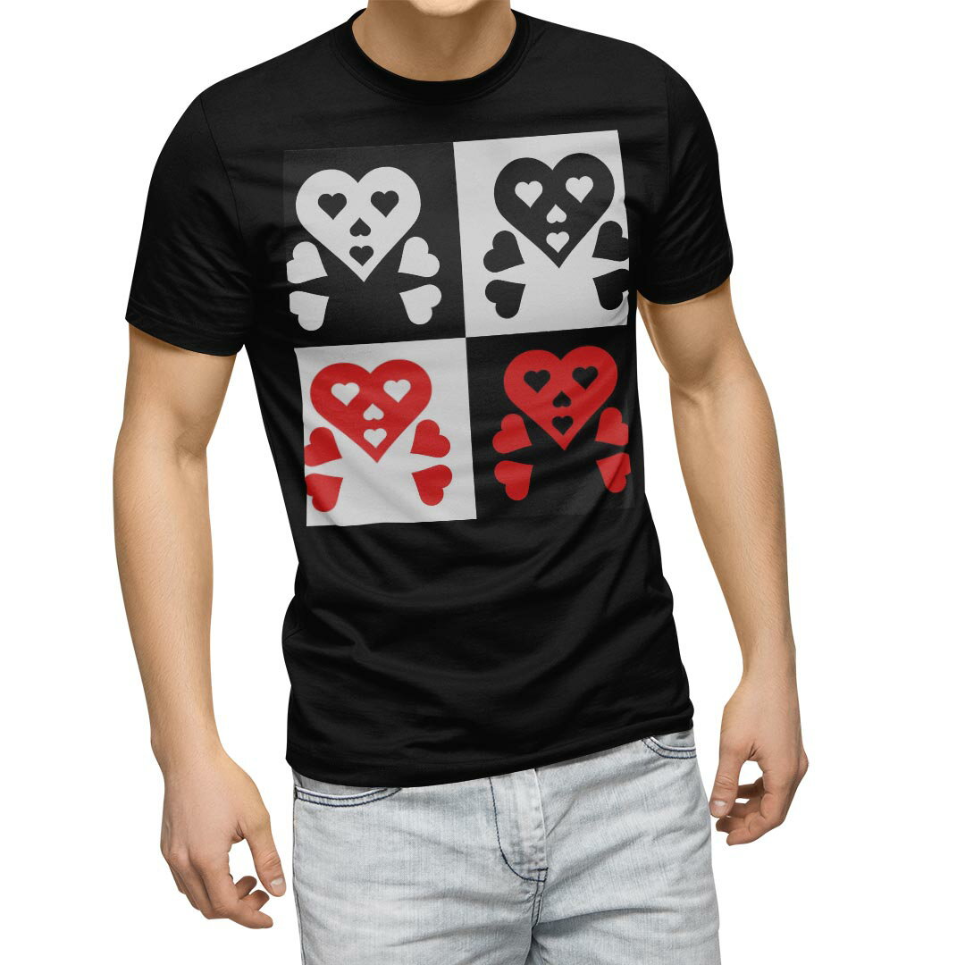 Shirts, T-Shirts - tシャツ メンズ 半袖 ブラック デザイン XS S M L XL 2XL Tシャツ ティーシャツ T shirt　黒 010810 ハート　赤　白　黒