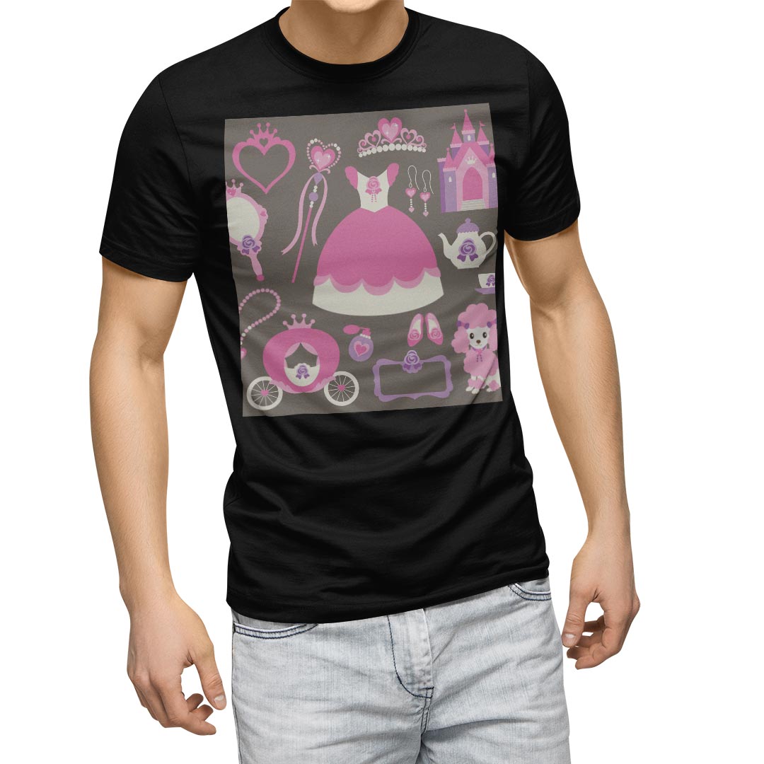tシャツ メンズ 半袖 ブラック デザイン XS S M L XL 2XL Tシャツ ティーシャツ T shirt　黒 010813 ガーリー　姫　ピンク