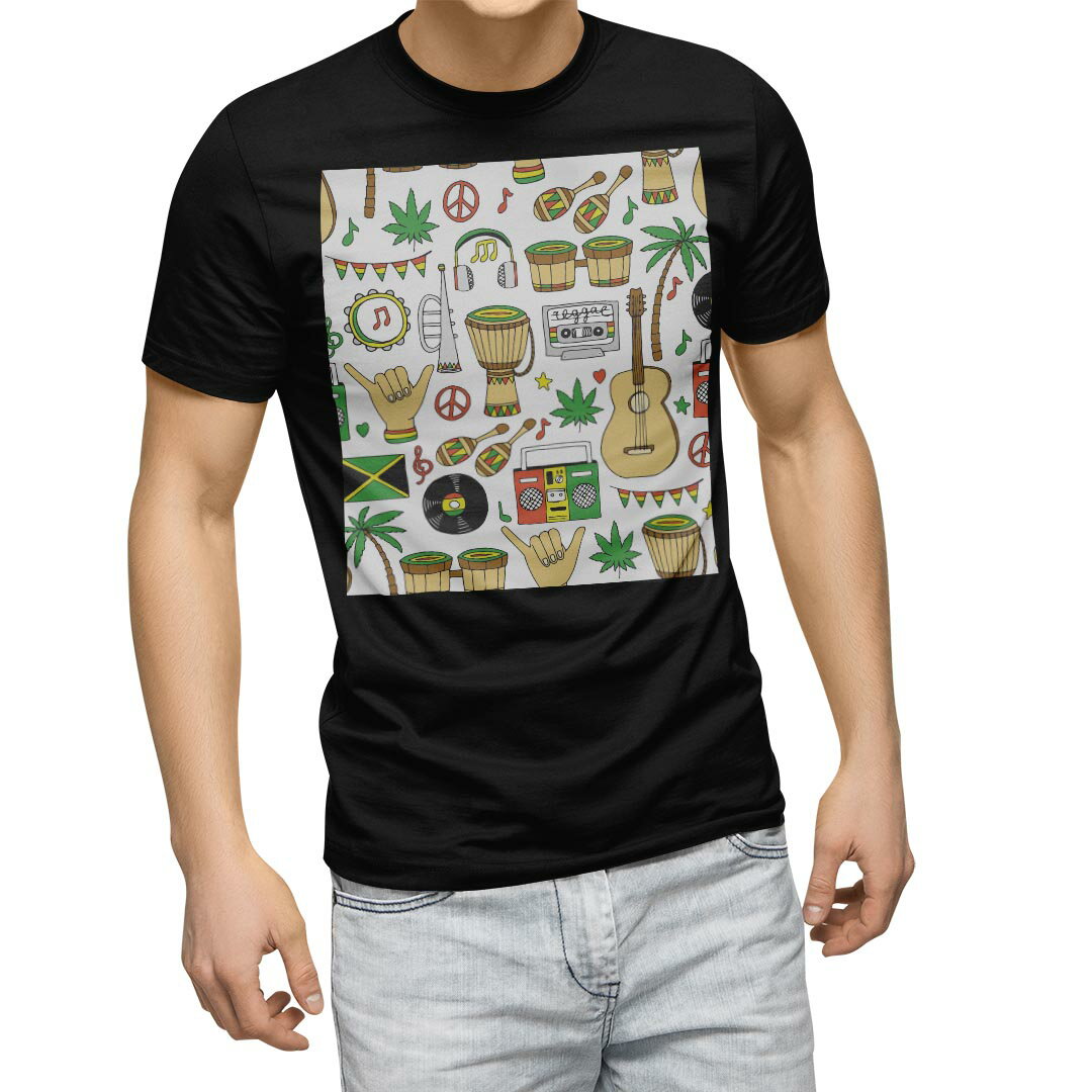 tシャツ メンズ 半袖 ブラック デザイン XS S M L XL 2XL Tシャツ ティーシャツ T shirt　黒 010915 レゲエ　音楽　ミュージック