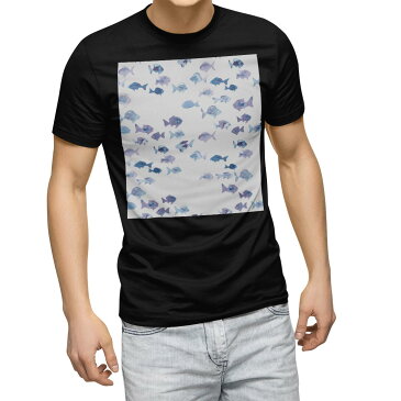 tシャツ メンズ 半袖 ブラック デザイン XS S M L XL 2XL Tシャツ ティーシャツ T shirt 黒 010982 海 魚 青