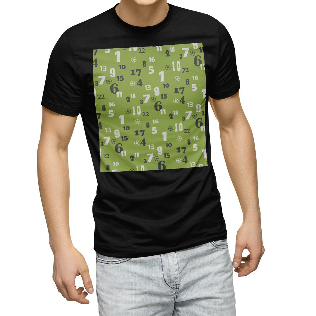 Rakuten - tシャツ メンズ 半袖 ブラック デザイン XS S M L XL 2XL Tシャツ ティーシャツ T shirt　黒 011018 数字　サッカー　緑