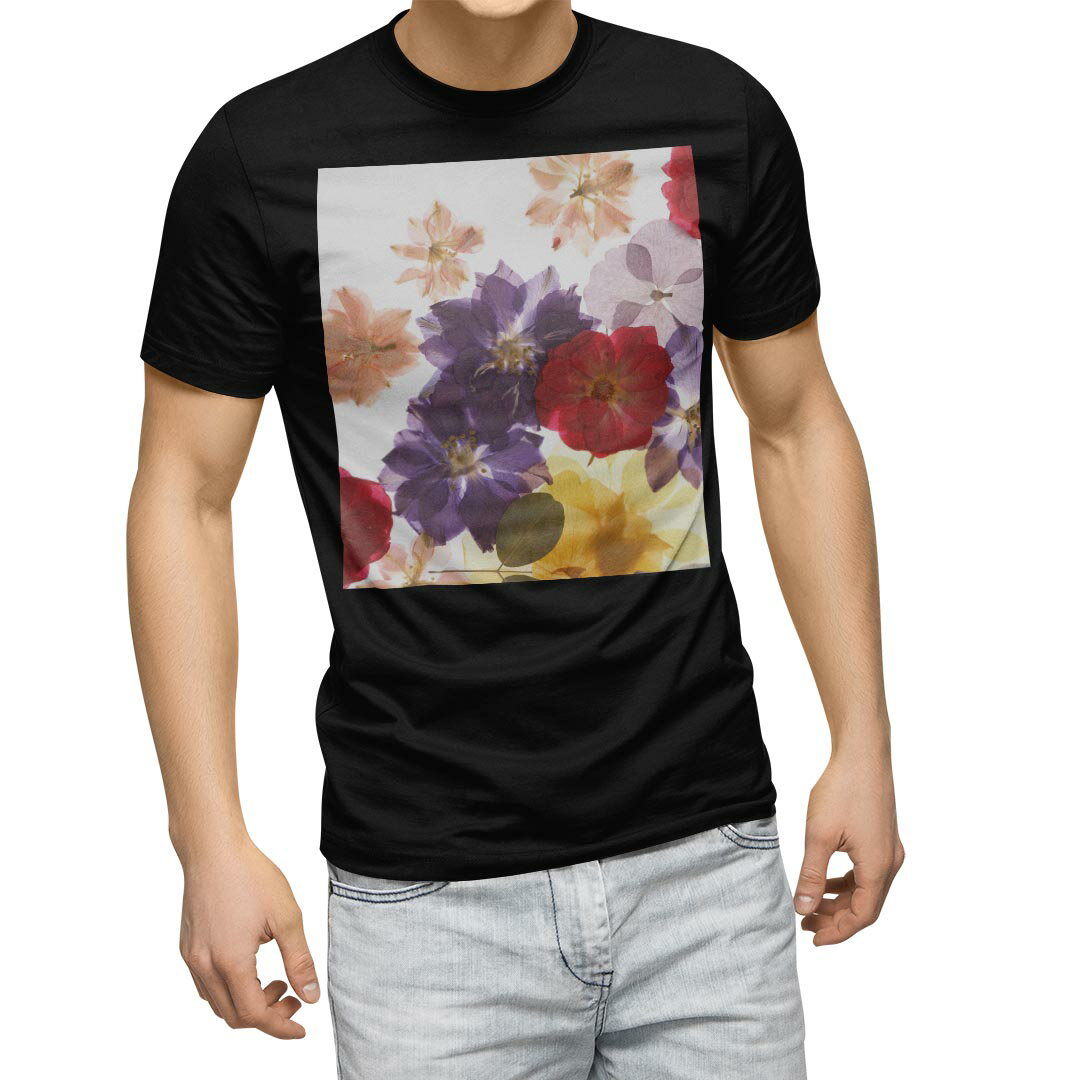 tシャツ メンズ 半袖 ブラック デザイン XS S M L XL 2XL Tシャツ ティーシャツ T shirt　黒 011228 花..