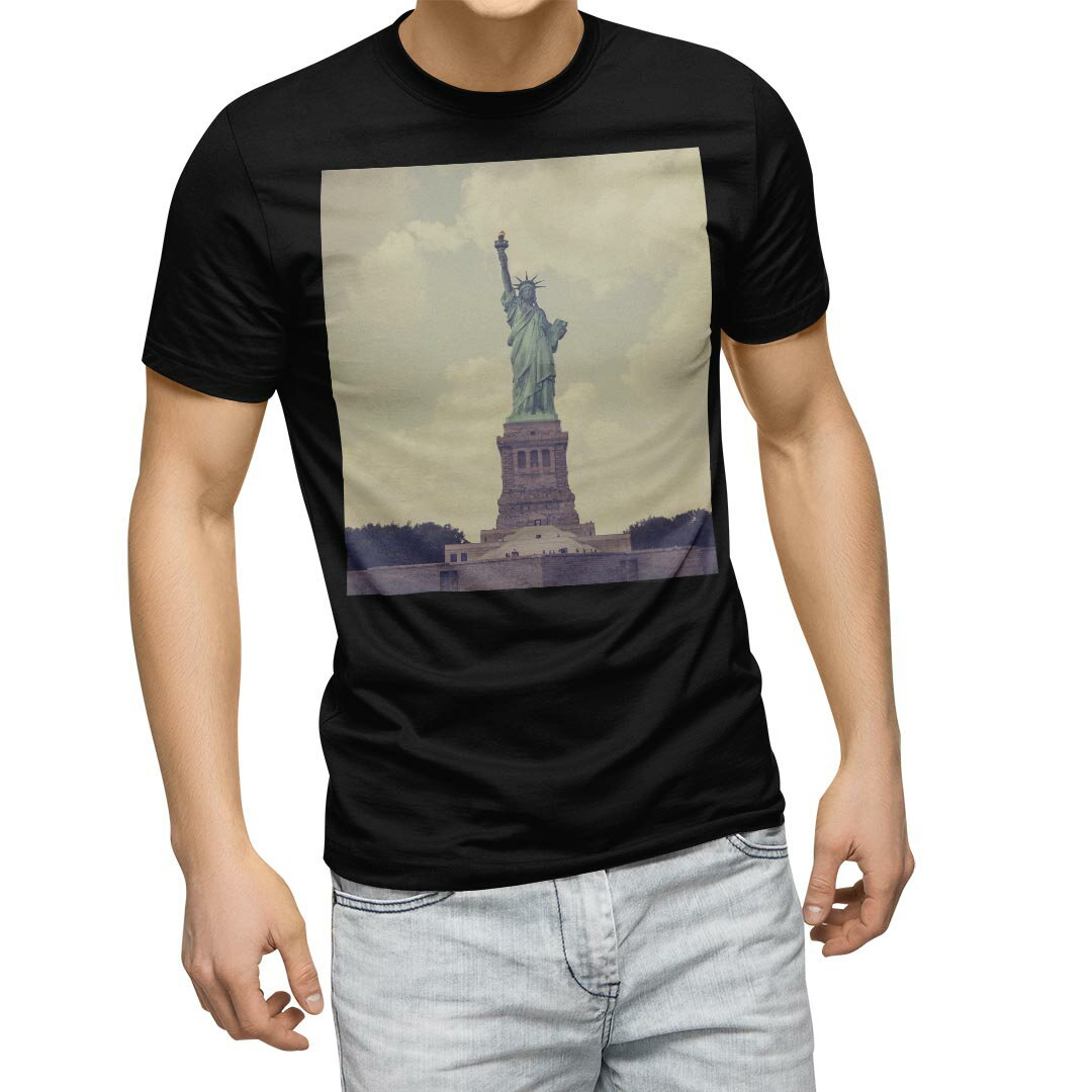 tシャツ メンズ 半袖 ブラック デザイン XS S M L XL 2XL Tシャツ ティーシャツ T shirt　黒 011333 外国　ニューヨーク　自由の女神