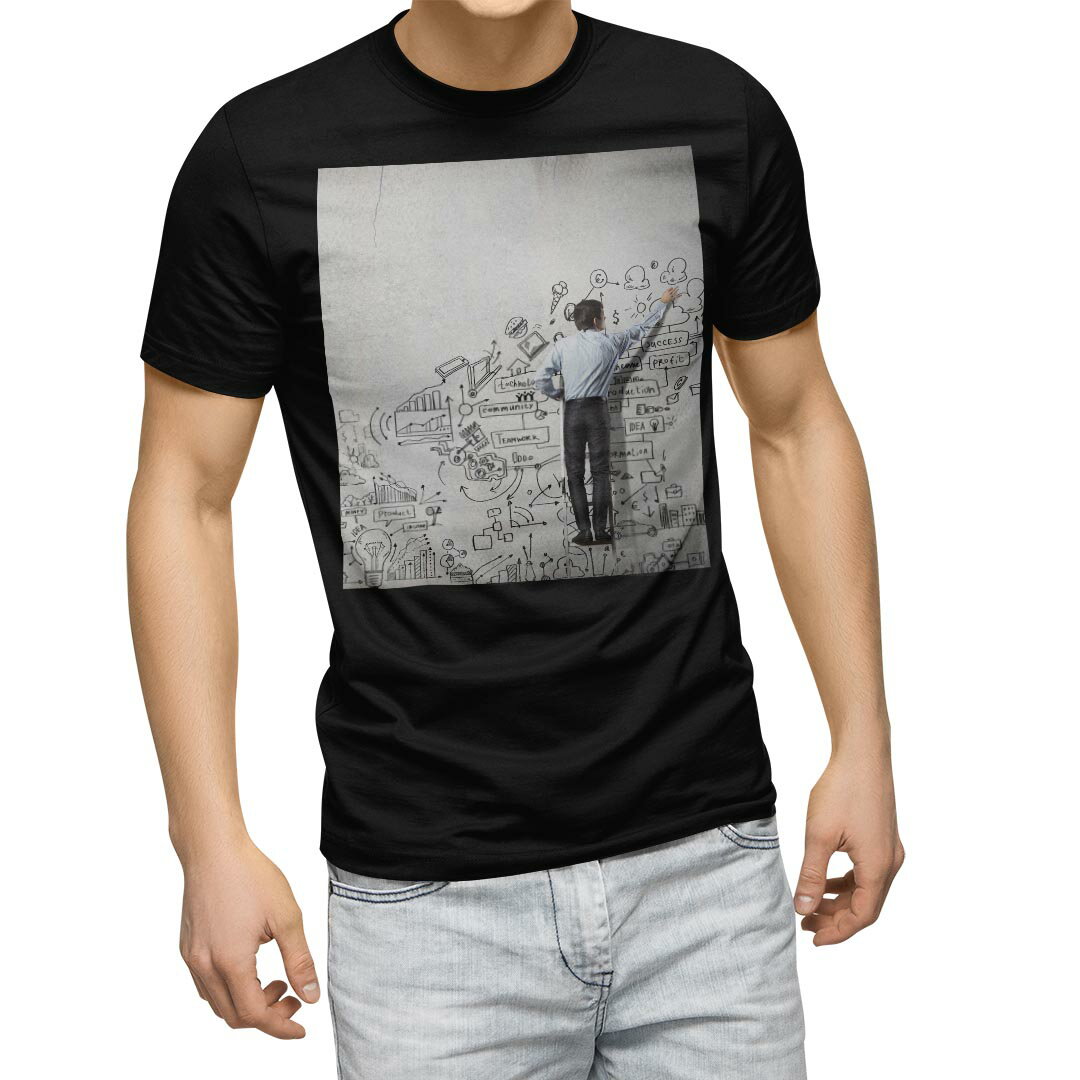 tシャツ メンズ 半袖 ブラック デザイン XS S M L XL 2XL Tシャツ ティーシャツ T shirt　黒 011431 イラスト　科学　写真