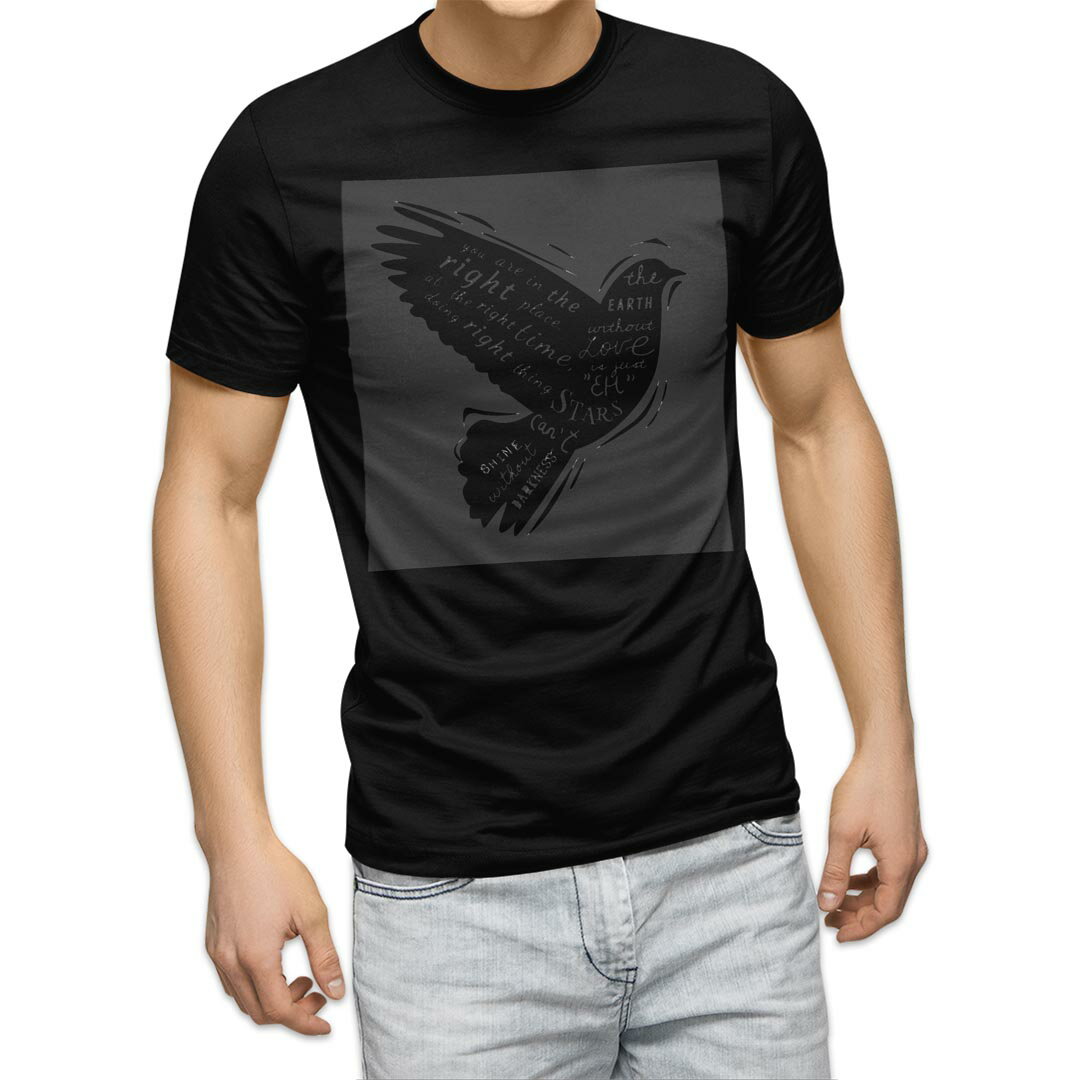 Rakuten - tシャツ メンズ 半袖 ブラック デザイン XS S M L XL 2XL Tシャツ ティーシャツ T shirt 黒 011452 鳥　英語　文字